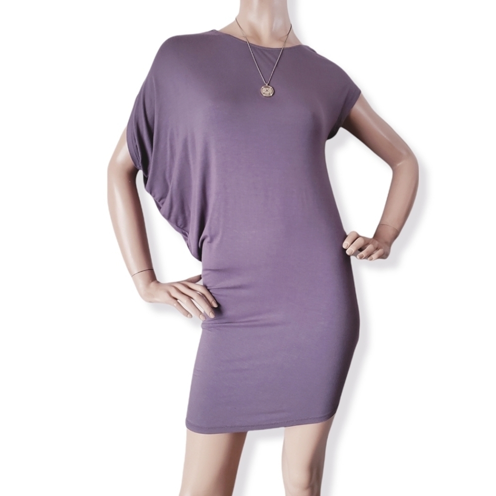 Heart & Hips Charcoal Gray Assymetrical Sleeve T-Shirt Dress